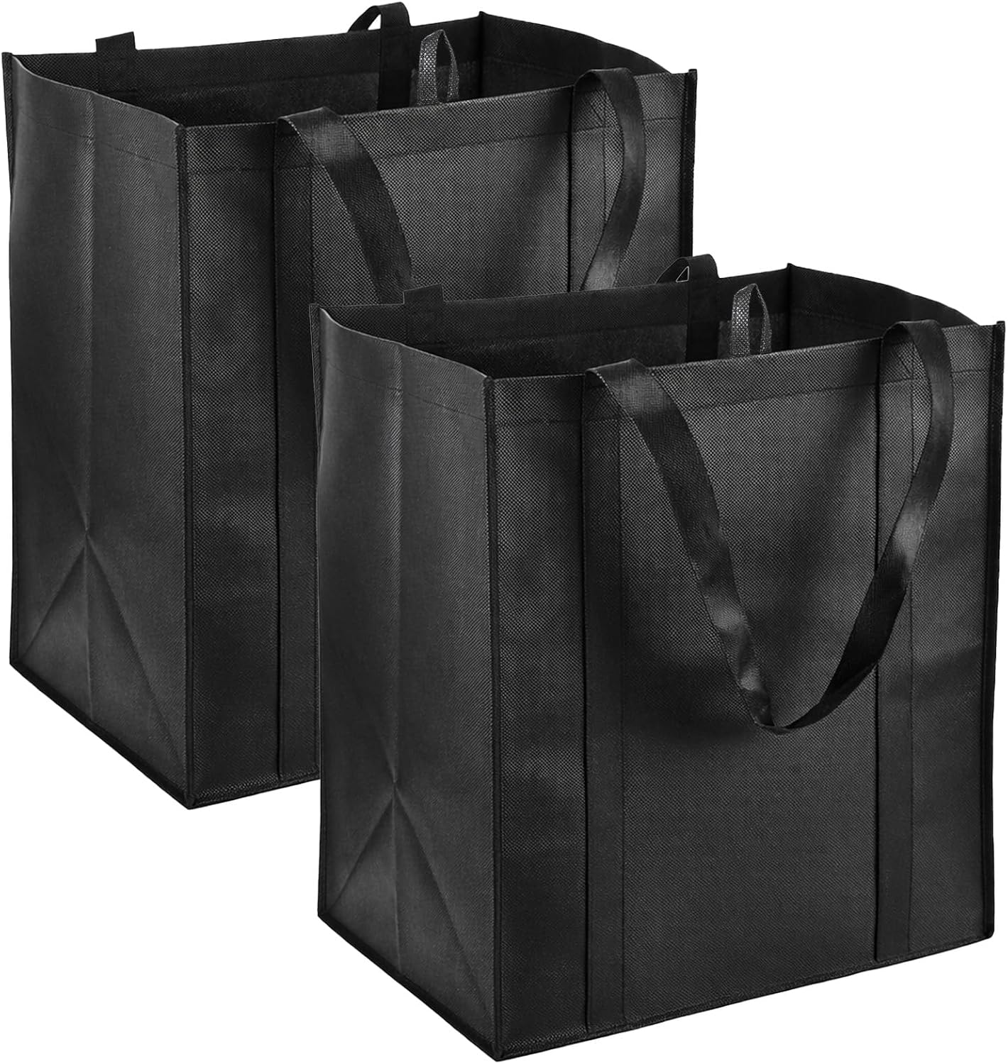Einkaufstasche – mit Tragegriff, wiederverwendbar, klappbar, 2 Stück, 38 × 33.5 × 25.5cm, schwarz